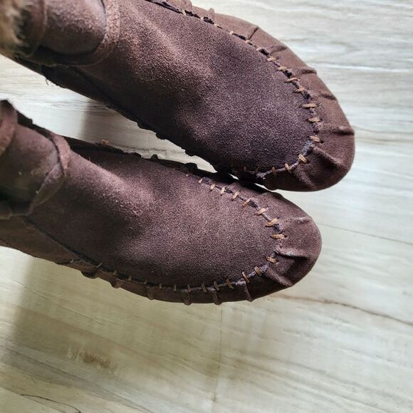 Colin Stuart Laceup Wedge Chocolate Brown  Faux Fur Boots Suede 7B - Picture 6 of 8